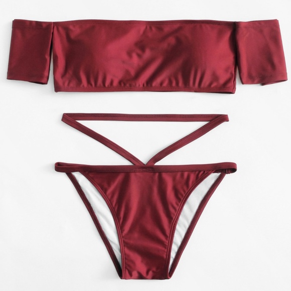 Fierce Broad Other - Red Off Shoulder Bikini Set